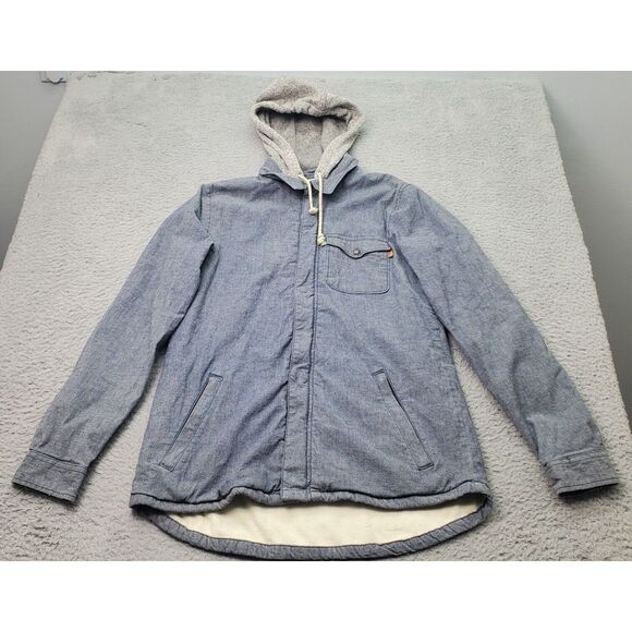 Burton Durable Goods Hoodie Men Small Blue Fleece Lined Snap Full Zip Drawstring - Picture 1 of 9